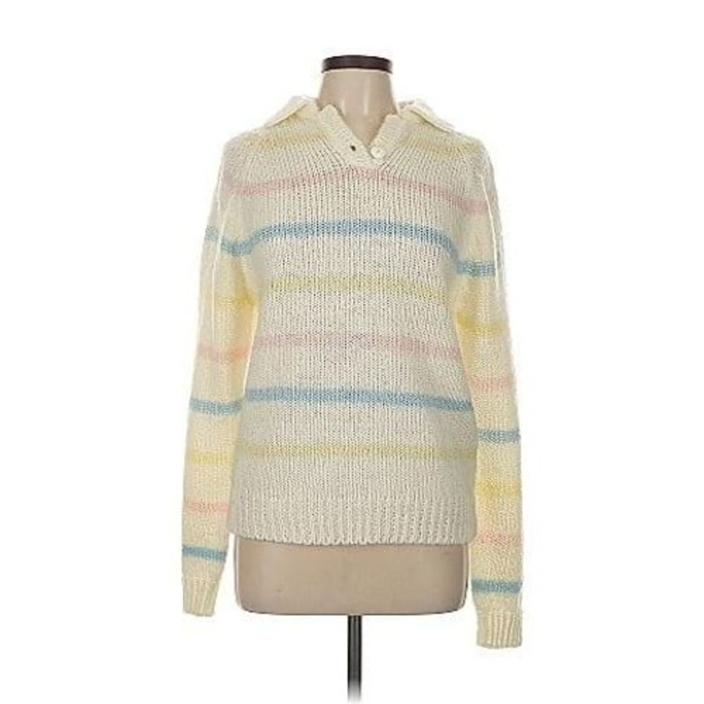 Vintage 80s Carriage Court Pastel Striped Knit Hoodie Sweater – Made in Taiwan - Picture 4 of 10